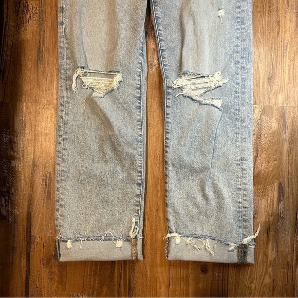 EXPRESS SUPER HIGH WAISTED RIPPED RAW HEM MODERN STRAIGHT JEANS NWT - Picture 7 of 11